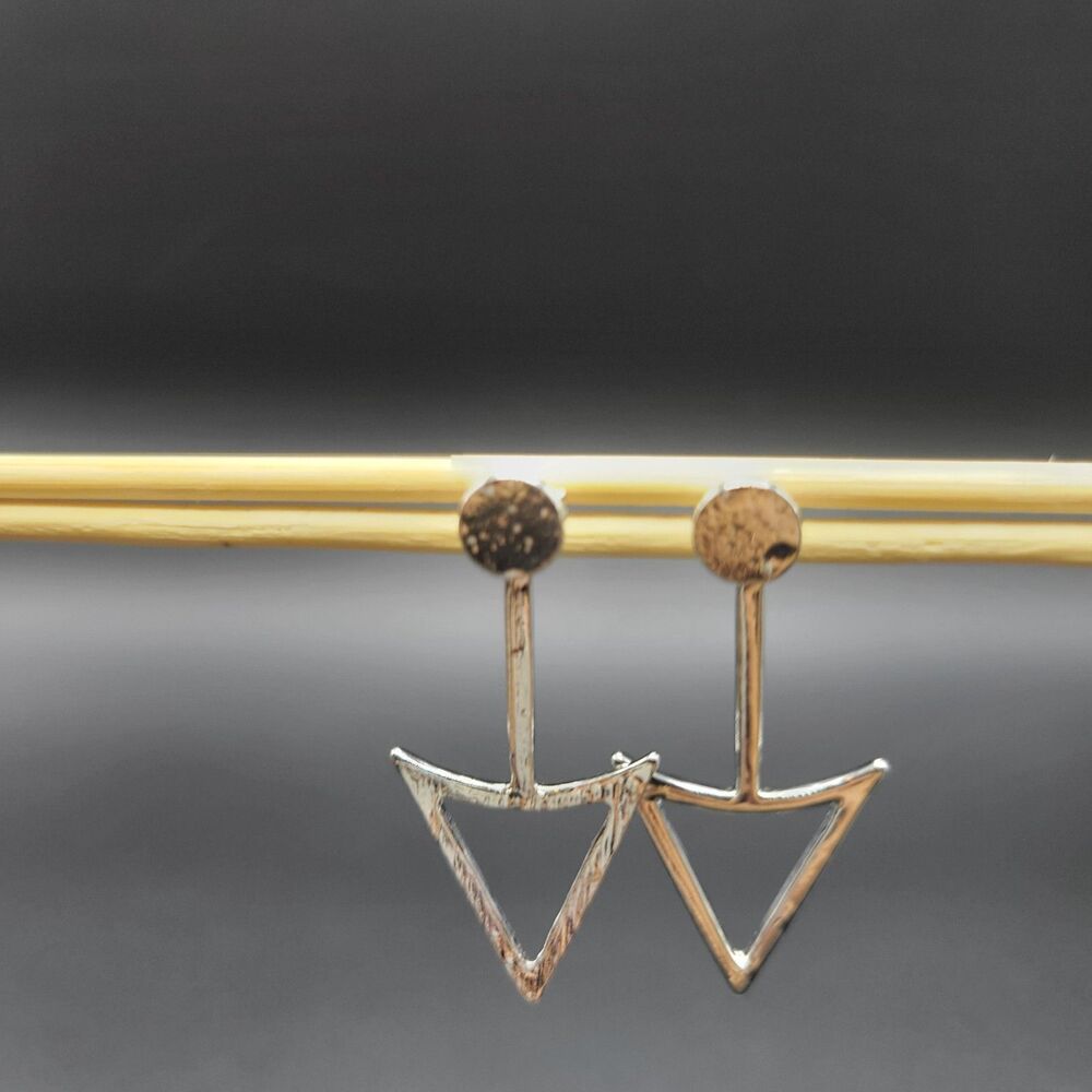 Unbranded Small Geometric Arrow Ear Jacket Women Silver Tone Metal Stud Earrings